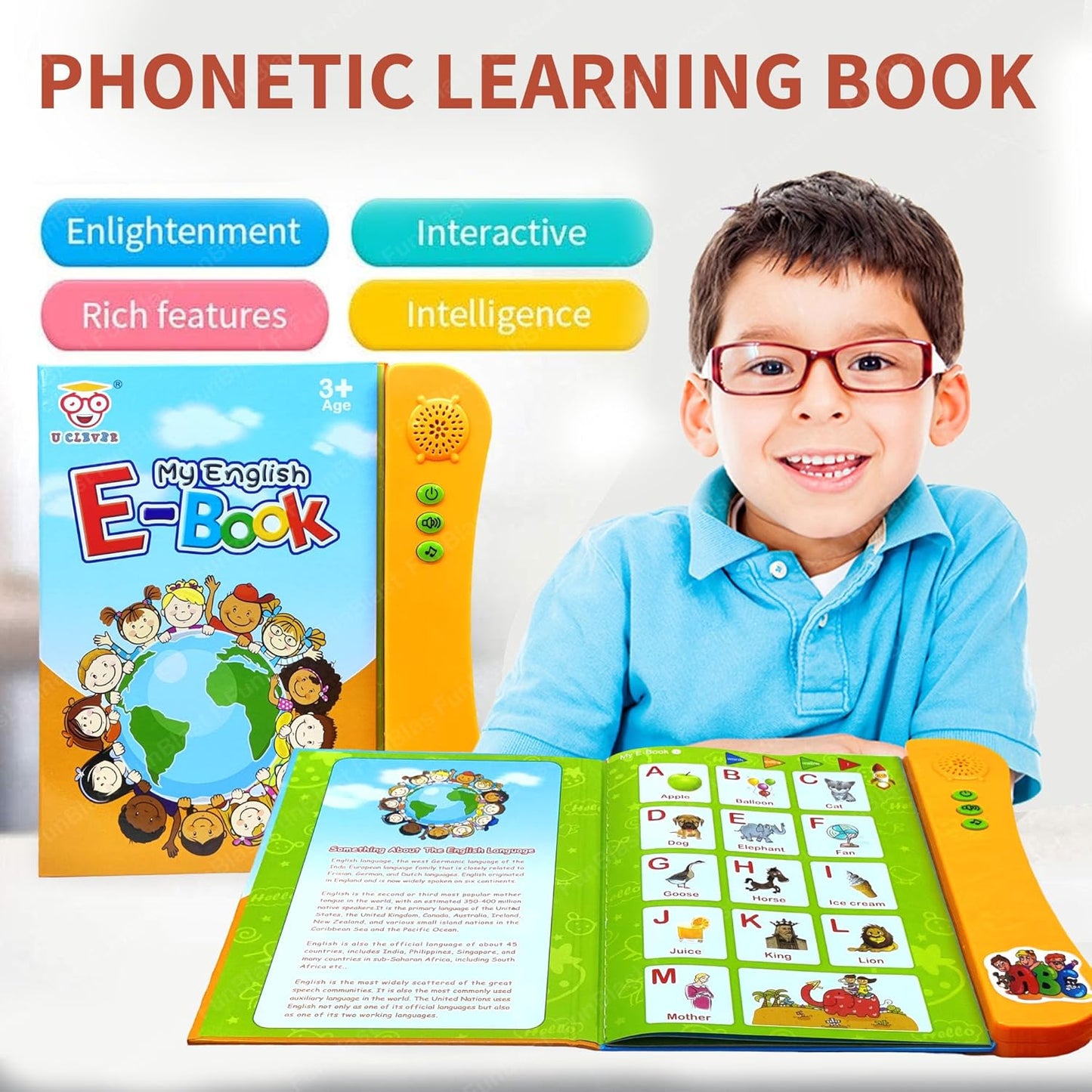 FunBlast Interactive Children Book -Musical English Educational Phonetic Learning Book for 3 + Year Kids, Boys, Toddlers (Multicolor) (My English E-Book)