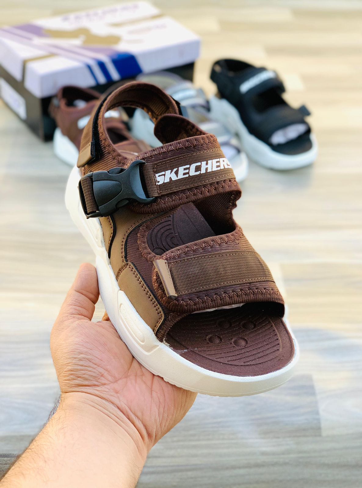 Two Stripe Skechers Sandels For Men