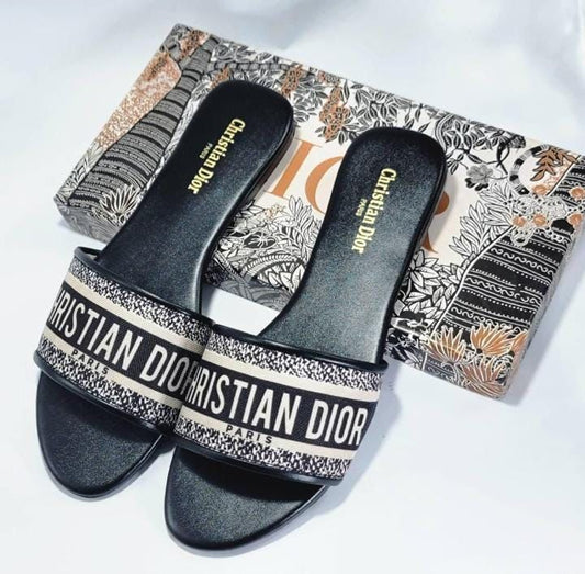 LADIES PRINTED DIOR SLIPPER FLAT