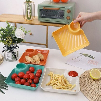 Pack Of 4 Multipurpose Snacks French Fries  Dumpling Plate with Sauce Compartment