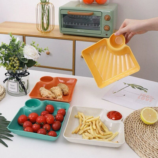 Pack Of 4 Multipurpose Snacks French Fries  Dumpling Plate with Sauce Compartment