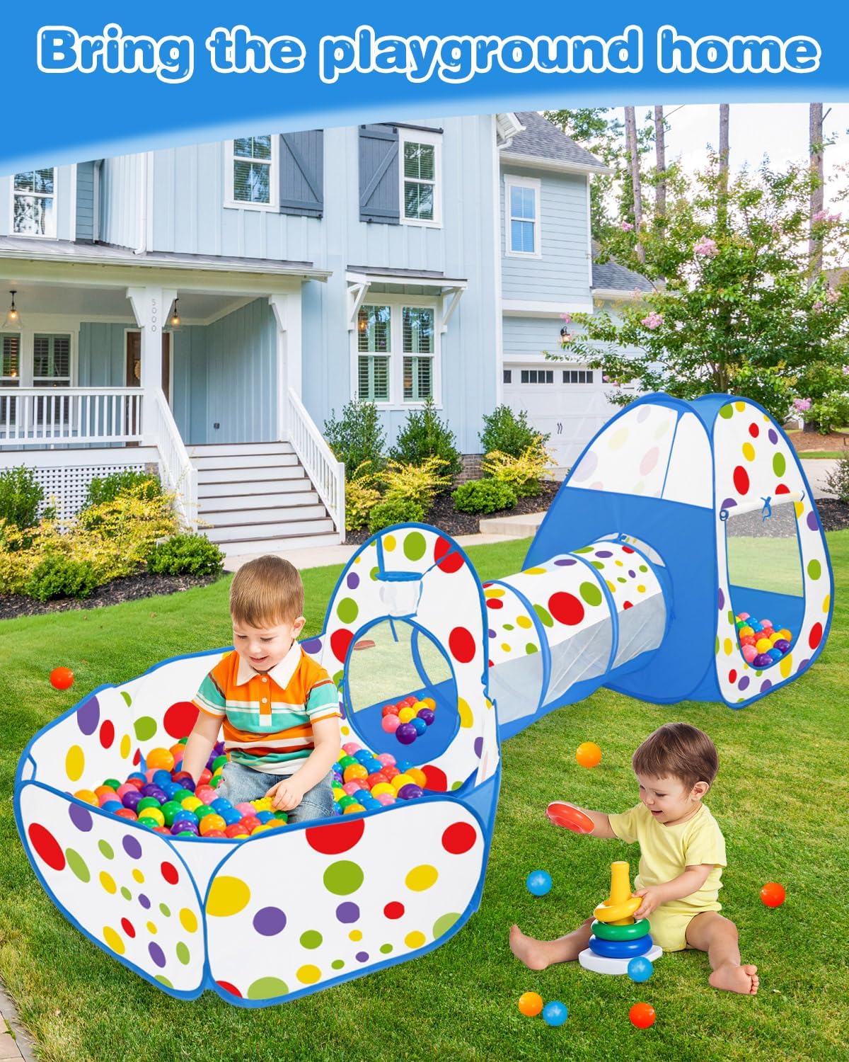 3 in 1 Tunnel Tent House For Kids With 50 Soft Balls