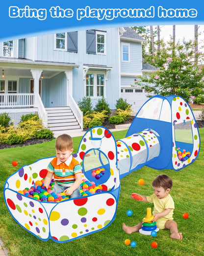 3 in 1 Tunnel Tent House For Kids With 50 Soft Balls
