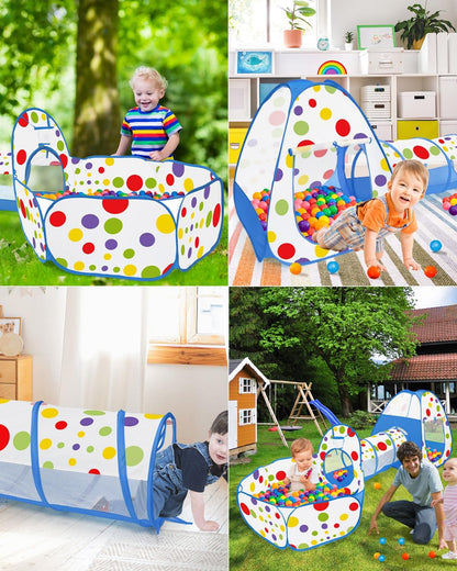 3 in 1 Tunnel Tent House For Kids With 50 Soft Balls