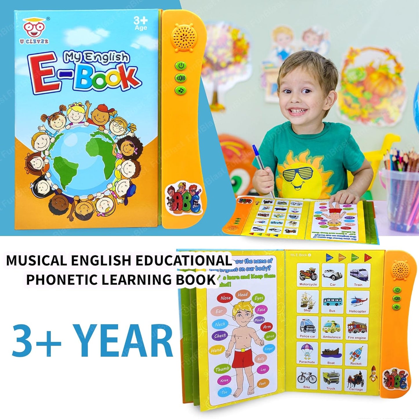 FunBlast Interactive Children Book -Musical English Educational Phonetic Learning Book for 3 + Year Kids, Boys, Toddlers (Multicolor) (My English E-Book)