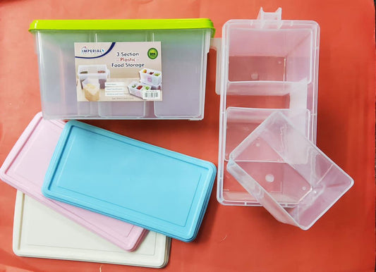 Multipurpose Space Saving 3 Section Plastic Food Storage Container with LID