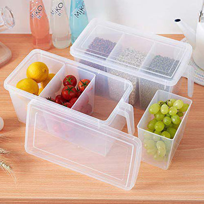 Multipurpose Space Saving 3 Section Plastic Food Storage Container with LID