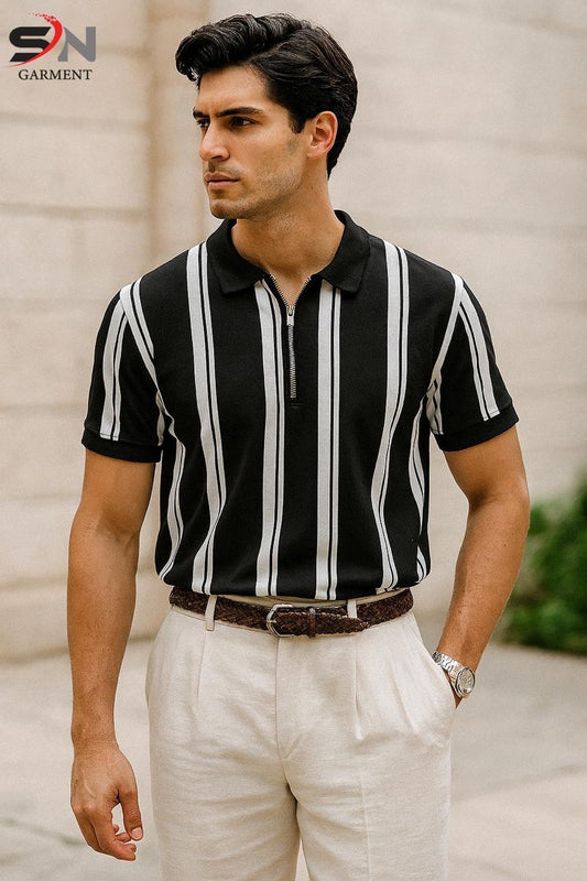 Mens Lining Printed Zipped Tshirt