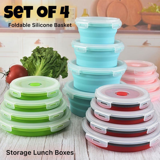Set of 4pcs FoldableCollapsible Silicone Storage Lunch Boxes (