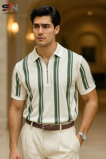 Mens Lining Printed Zipped Tshirt