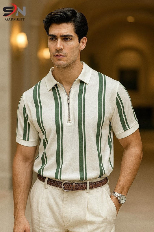 Mens Lining Printed Zipped Tshirt