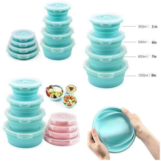 Set of 4pcs FoldableCollapsible Silicone Storage Lunch Boxes (